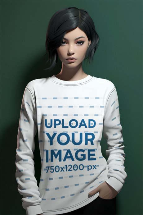 Crewneck Sweatshirt Mockup of an AI-Created Woman Inspired by Viper