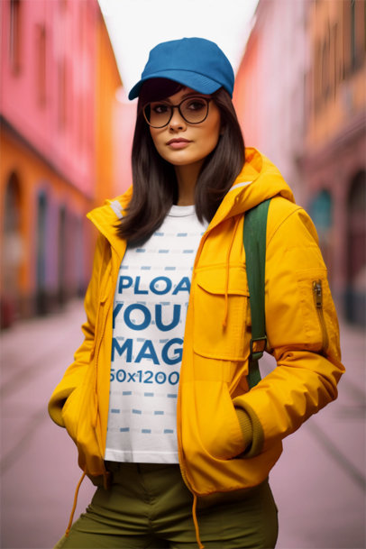 Killijoy-Inspired Mockup of an AI-Generated Woman Wearing a Round-Neck T-Shirt m36638