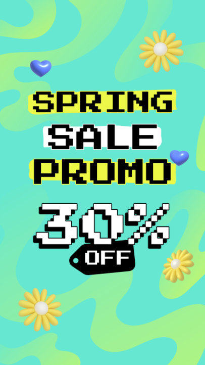 Instagram Story Maker Featuring 3D Graphics and an 8-bit Typography for a Spring Sale Ad 5854k-6181
