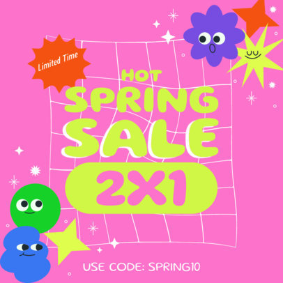 Instagram Post Generator with Funny Shape Characters for a Spring 2x1 Offer Ad 4592l-6181