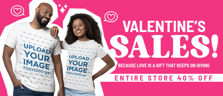 Valentine's Day-Themed Mockup of a Happy Couple With T-Shirts Featuring a Special Promo Sale