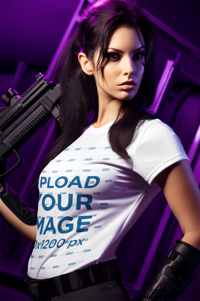 T-Shirt Mockup of an AI-Created Female Character Inspired by Valorant's Reyna  m36350