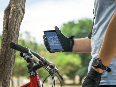 Android Mockup of Young Man Riding His Bike at the Park with LG G3