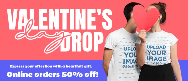 T-Shirt Mockup of a Man and a Woman Kissing Featuring a Valentine's Day Offer Ad