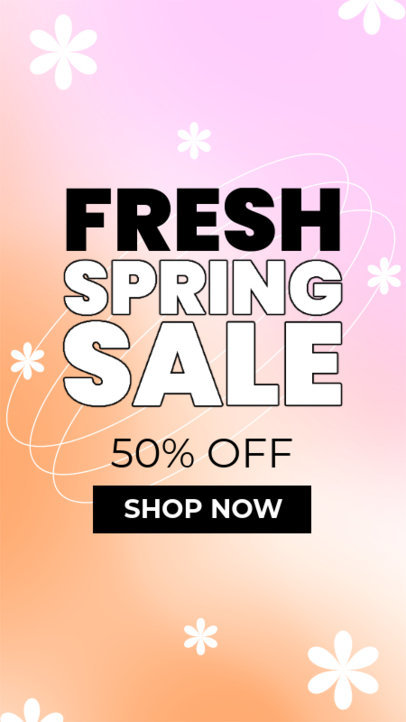 Instagram Story Maker for a Spring Half-Off Discount with Flower Graphics 5028k-6180