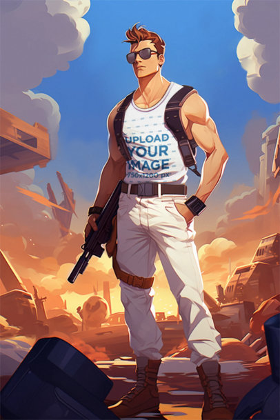 Tank Top Mockup of an Illustrated AI Man Inspired by Valorant m36617