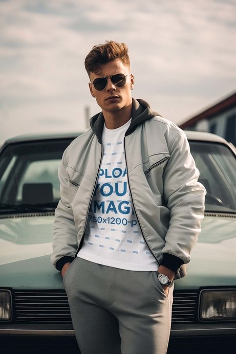 Retro-Aesthetic Mockup Featuring a Man Wearing a T-Shirt for an 80s-Inspired Look