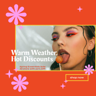 Instagram Post Template for a Spring Sale Featuring Illustrated Flowers and Stars
