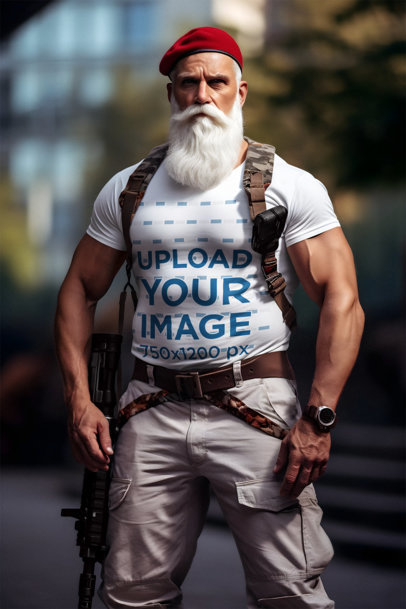 Valorant-Inspired Mockup Featuring a Muscular Man with a White Beard Wearing a T-Shirt m36497