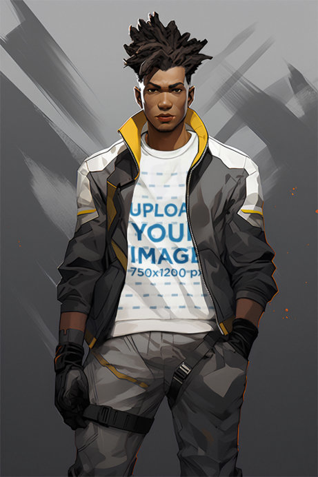 Sweatshirt Mockup Featuring an AI-Generated Man Graphic Inspired by Valorant