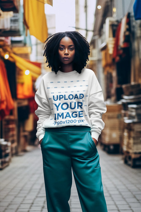 Sweatshirt Mockup of an AI-Generated Woman With a 90s-Themed Look