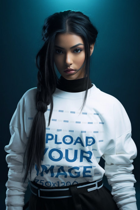 Valorant-Inspired Mockup Featuring a Woman with Long Hair Wearing a Sweatshirt