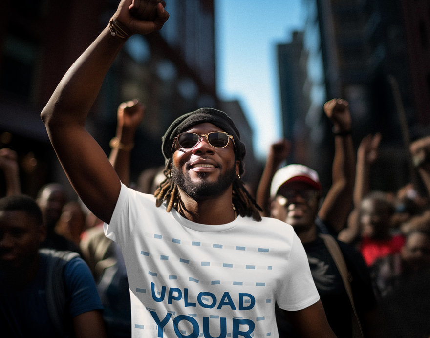 Black History Month-Themed Mockup of a Man Lifting His Closed Fist at a Protest