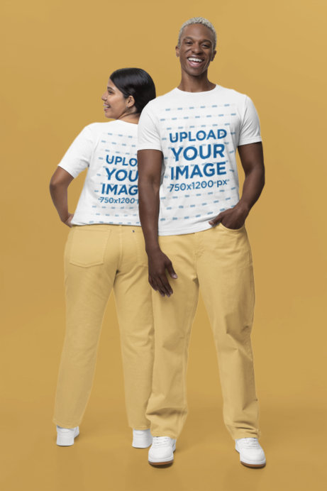 Bella Canvas T-Shirt Mockup of a Happy Woman and a Man Posing in a Studio