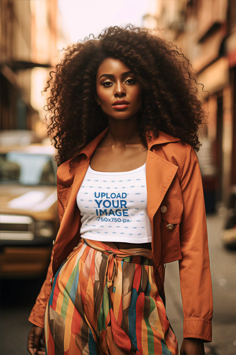 Crop Top Mockup of an AI-Generated Woman Wearing a 90s-Styled Look
