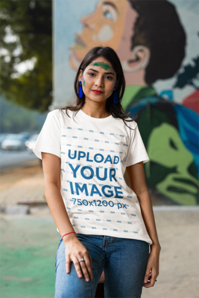 Scott International T-Shirt Mockup of a Woman With a Painted Face for Holi m37269