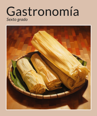 T-Shirt Design Template Featuring Tamales Graphics and a Libros SEP-Inspired Theme 6307c