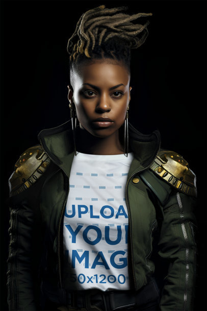 Valorant-Inspired Mockup Featuring an AI-Generated Woman With a T-Shirt m36337