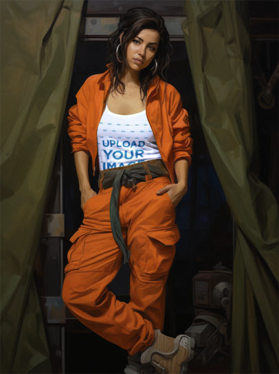 Tank Top Mockup of an AI-Created Woman Inspired by Valorant's Raze m36649