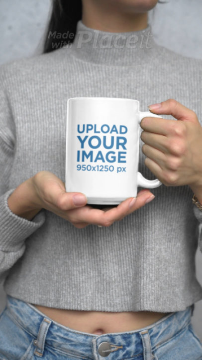 Coffee Mug Video Featuring a Woman With a Gray Sweater 7611v