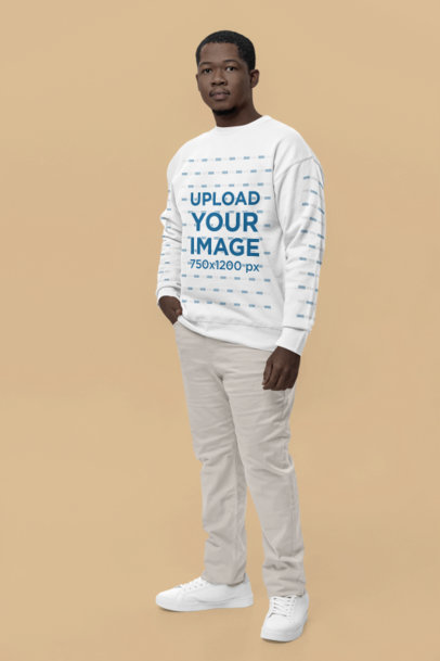 Cotton Heritage Sweatshirt Mockup of a Man Standing in a Studio Looking at the Camera m35438