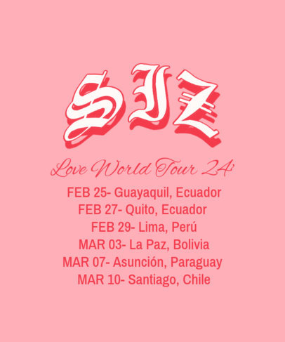 Back T-Shirt Design Template With Girlband Tour Dates