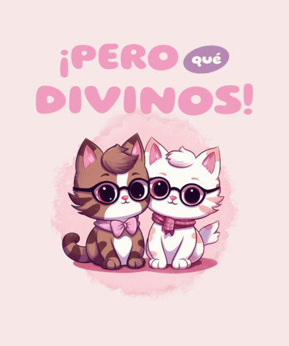T-Shirt Design Template with Two Cute Kittens with Glasses Inspired by Ugly Betty