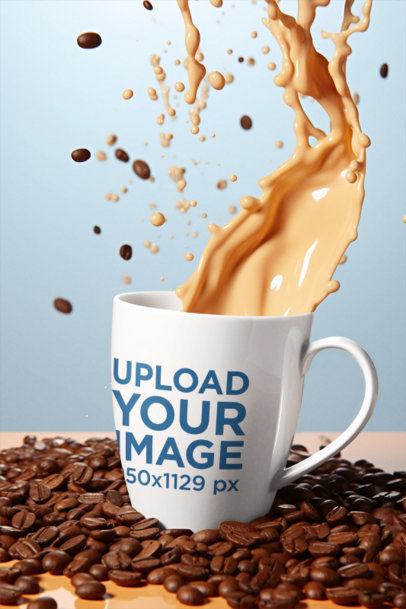 Mockup of an AI-Generated Coffee Mug Featuring Splashing Coffee
