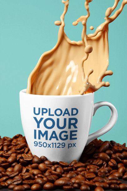 Sublimated Coffee Mug Mockup Featuring Splashing Coffee