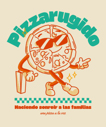 T-Shirt Design Maker for Pizza Day Featuring a Cool Pizza Cartoon with a Retro Aesthetic 