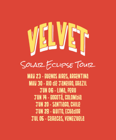 Back T-Shirt Design Template to Promote a Girl's Music Band Tour