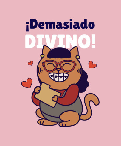 T-Shirt Design Template Featuring a Cartoonish Cat with Braces Inspired by Ugly Betty