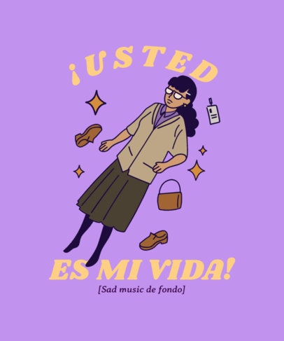 T-Shirt Design Template Featuring an Illustrated Character Inspired by Ugly Betty