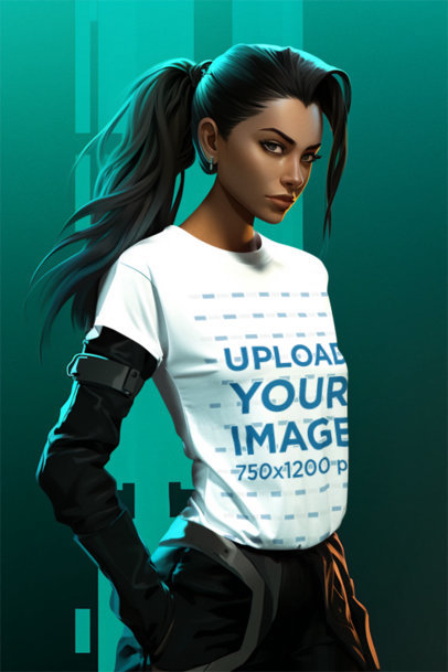 Valorant-Inspired Mockup of an Illustrated Woman Wearing a T-Shirt m36657