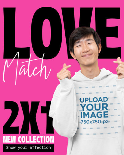 Hoodie Mockup Featuring a Happy Man Posing for a Valentine's Day POD Sale ED-6804