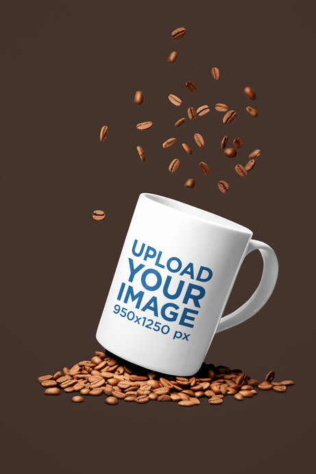Mockup of a 15 oz Mug Placed on a Pile of Coffee Beans