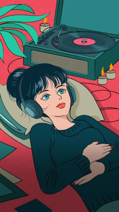 Spotify Canvas Video Maker Featuring an Illustrated Woman With a Music Player 7600