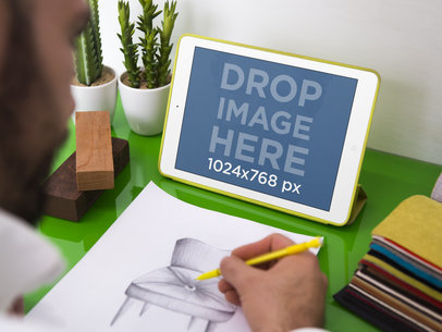 Mockup Template of Graphic Designer Sketching With iPad 