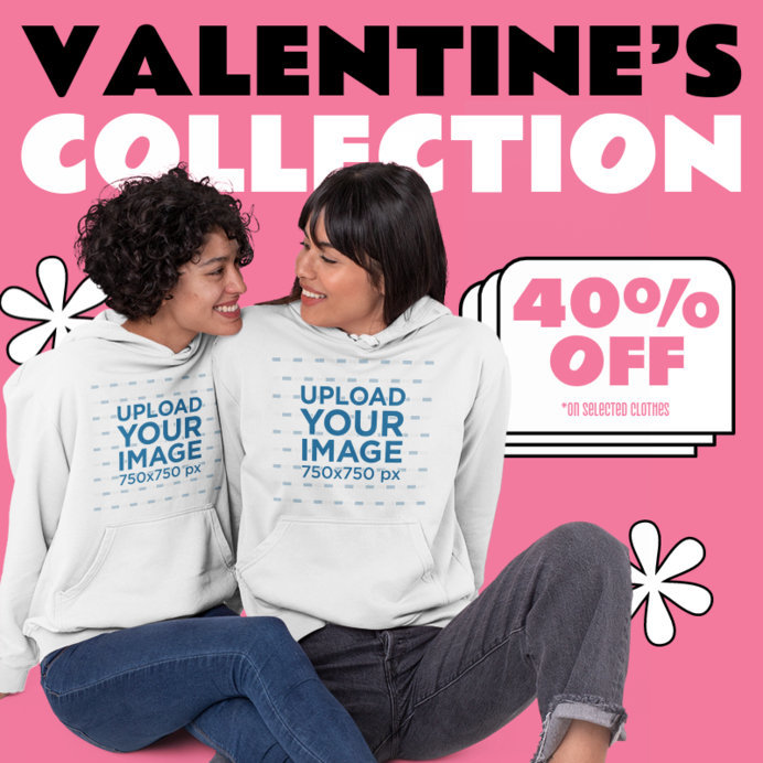 Hoodie Mockup Featuring Two Happy Women for a Valentine's Day Special Offer