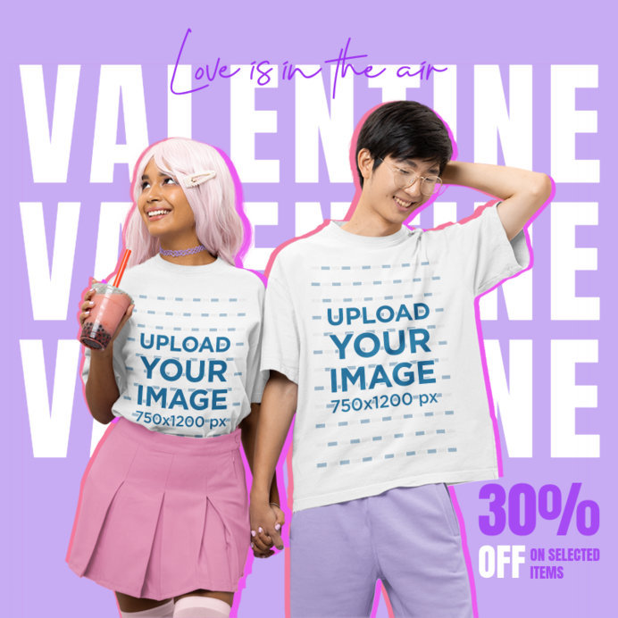 T-Shirt Mockup of a Couple Holding Each Other Hands for a Valentine's Day Sale