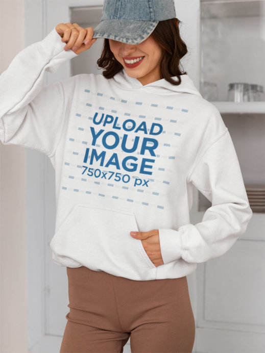Gildan Hoodie Mockup of a Smiling Woman Posing in a Comfy Style
