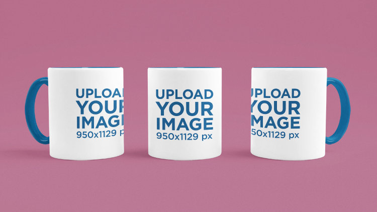 Mockup of Three Colored Rim Coffee Mugs Placed on a Customizable Surface