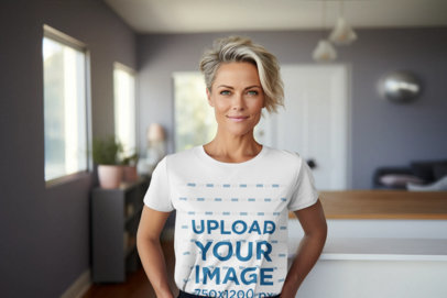 Round-Neck T-Shirt Mockup of an AI-Generated Woman for International Women's Day