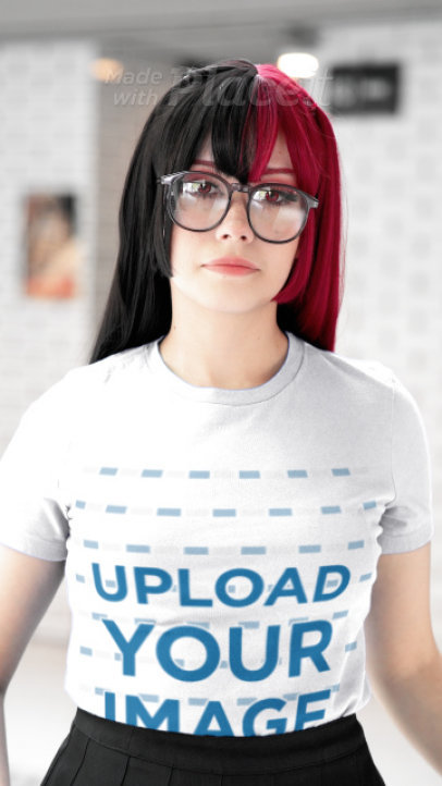 Gildan T-Shirt Video of Dyed Hair Woman Wearing a Cosplay Outfit With Headphones