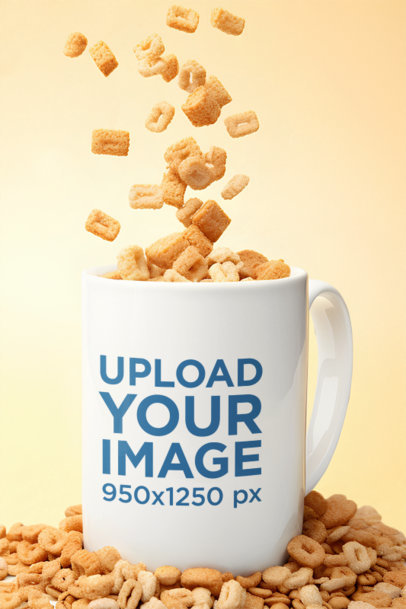 AI-Generated Coffee Mug Mockup Featuring Floating Cereal Grains