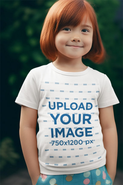 Movie-Aesthetic Mockup Featuring a Smiling Girl Wearing a Crewneck T-Shirt
