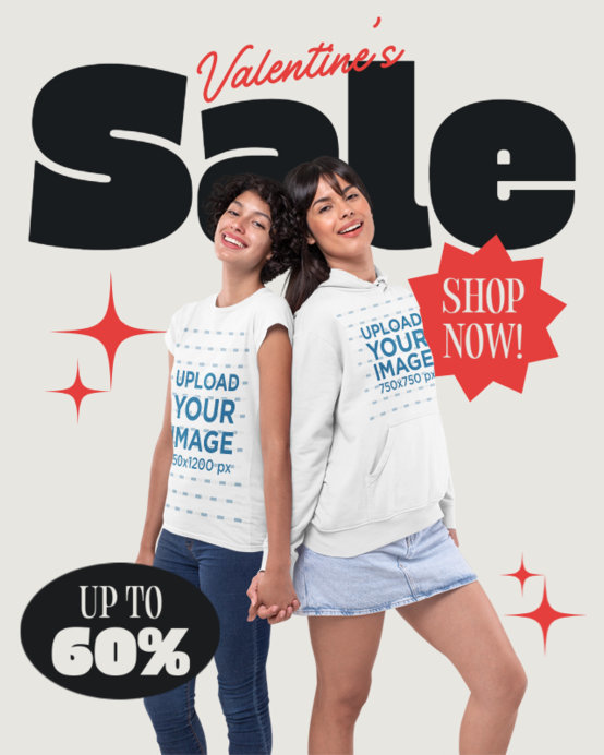 T-Shirt and Hoodie Mockup of Two Women Holding Hands for a Valentine's Day Sale