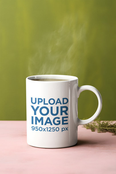 Mockup of a Sublimated AI-Generated Coffee Mug Filled With Matcha