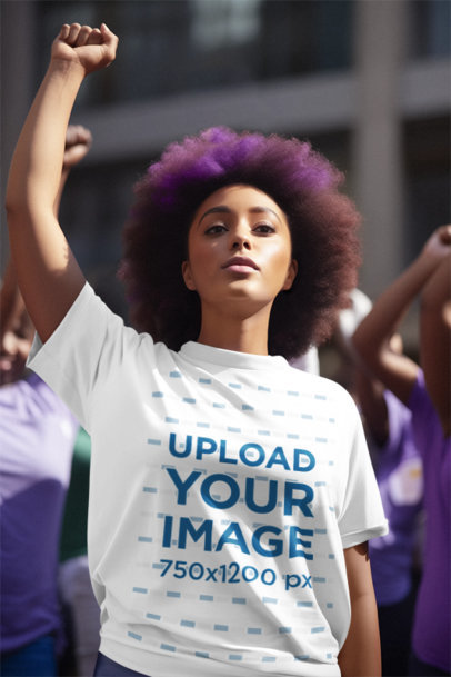 Women's Day-Themed Mockup of a Woman with Afro Hair Lifting Her Fist as a Sign of Protest m37326
