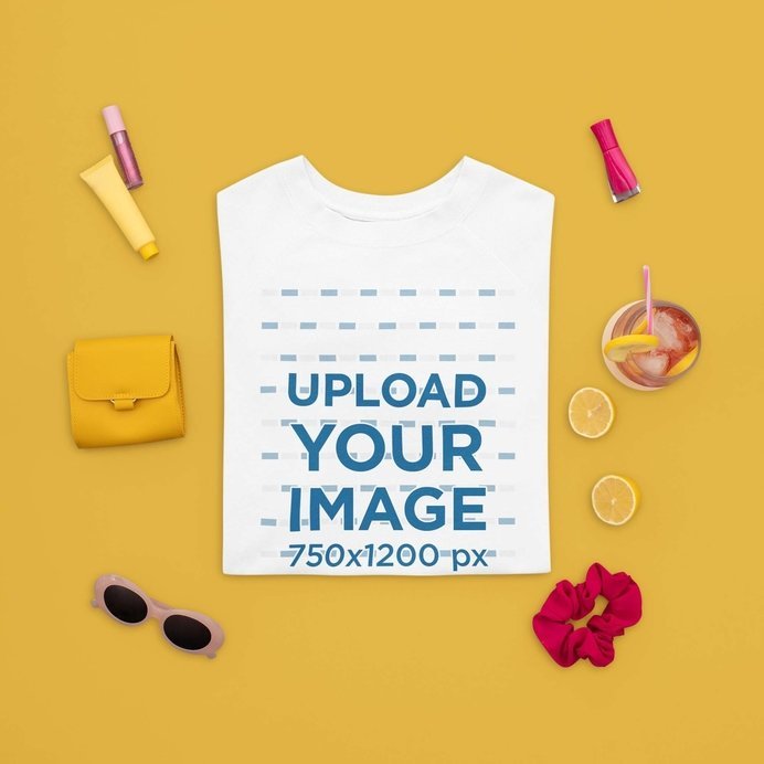 Spring-Themed Mockup of a Folded Sweatshirt Next to Girly Items